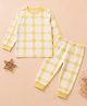 A Toddler Thing Modal Knit Full Sleeves Grid Printed Coordinating Tee & Pants Night Suit - Yellow