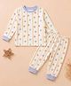 A Toddler Thing Modal Knit Full Sleeves Floral Printed Coordinating Tee & Pants Night Suit - Blue