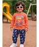 Mars Infiniti Cotton Knit Full Sleeves Bicycle & Rolling Down Text Printed Tee & Joggers Set - Orange