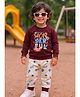Mars Infiniti 100% Cotton Knit Full Sleeves Wonderful Text Printed Tee & Joggers Set - Maroon
