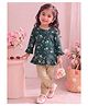 Mars Infiniti Cotton Knit Full Sleeves Floral Printed Top & Pant Set - Green & Grey