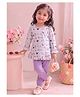 Mars Infiniti Cotton Knit Full Sleeves Cat Printed Top & Pant Set - Lavender