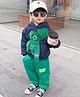 POP STREET KIDS Cotton Blend Knit Full Sleeves Bear Applique Detailed Winter Hooded Sweatshirt & Joggers Set - Blue