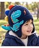 POP STREET KIDS Woollen Knit Dinosaur Designed Winter Cap With Ear Flaps - Blue Circumference - 54 Cms
