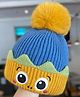 POP STREET KIDS Woollen Knit Eyes Designed & Pom Pom Embellished Winter Cap - Yellow Circumference - 54 Cms