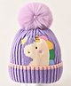 POP STREET KIDS Woollen Knit Unicorn Designed & Pom Pom Embellished Winter Cap - Purple Circumference - 54 Cms