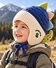 POP STREET KIDS Woollen Knit Dinosaur Designed Winter Cap With Ear Flaps - Blue Circumference - 54 Cms