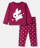 Babyhug Cotton Knit Full Sleeves T-Shirt & Pajama Night Suit With Rabbit & Floral Print - Maroon