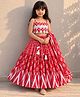 TINY MINY MEE Cotton Blend Woven Navratri Theme Sleeveless Geometric Printed Tassels Embellished Choli & Lehenga With Dupatta Set - Red