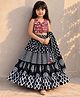 TINY MINY MEE Cotton Blend Woven Navratri Theme Sleeveless Mirror Work Detailed Choli & Lehenga With Dupatta Set - Black