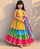 TINY MINY MEE Cotton Blend Woven Navratri Theme Sleeveless Bandhani Printed Sea Shells Embellished Choli & Lehenga With Dupatta Set - Multi Colour