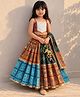 TINY MINY MEE Cotton Blend Woven Navratri Theme Sleeveless Bandhani Printed Mirror Work Detailed Choli & Lehenga With Dupatta Set - Multi Colour