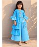 TINY MINY MEE Cotton Blend Woven Three Fourth Bell Sleeves Bandhani Printed Top & Palazzo With Attached Purse Set - Blue