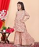 FlyFinns Cotton Woven Three Fourth Sleeves Floral Printed Kurti & Sharara Set - Beige