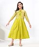 FlyFinns Rayon Woven Floral Printed Dress With Three Fourth Sleeves Jacket - Lime Green