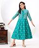 FlyFinns Rayon Woven Floral Printed Dress With Three Fourth Sleeves Jacket - Teal Green