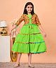 FlyFinns Cotton Woven Three Fourth Sleeves Abstract Printed Dress - Green