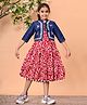 FlyFinns Woven Floral Printed Dress With Three Fourth Sleeves Jacket Set - Red & Blue