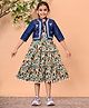 FlyFinns Woven Floral Printed Dress With Three Fourth Sleeves Jacket Set - Green & Blue