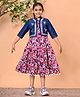 FlyFinns Woven Floral Printed Dress With Three Fourth Sleeves Jacket Set - Purple & Blue