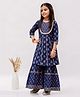 FlyFinns Cotton Woven Three Fourth Sleeves Floral Printed Kurti & Sharara Set - Navy Blue