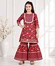 FlyFinns Cotton Woven Three Fourth Sleeves Floral Printed Kurti & Sharara Set - Red