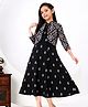 FlyFinns Rayon Woven Full Sleeves Floral Printed Dress With Jacket - Black