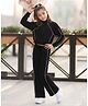 Lil Tomatoes Fleece Knit Full Sleeves Piping Detailed Winter Sweatshirt & Pants Set - Black