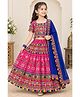 M'andy Navratri Theme Half Sleeves Mirror Work Detailed Kutchi Embroidered Lehenga Choli With Dupatta Set - Magenta