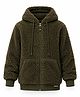 Pampolina Fur Knit Full Sleeves Solid Light Winter Hooded Sweatjacket - Olive