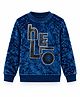 Pampolina Velvet Knit Full Sleeves Hello Text Printed Light Winter Sweatshirt - Denim