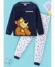 BLUSHES 100% Cotton Knit Full Sleeves Bear Printed Tee & Pajama Night Suit - Navy Blue & White