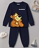 BLUSHES 100% Cotton Knit Full Sleeves Bear Printed Tee & Pajama Night Suit - Navy Blue