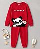 BLUSHES 100% Cotton Knit Full Sleeves Panda Printed Tee & Pajama Night Suit - Red