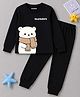 BLUSHES 100% Cotton Knit Full Sleeves Teddy Bear Printed Tee & Pajama Night Suit - Black