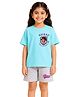 Button Bear Cotton Knit Nickelodean Featuring Half Sleeves Dora The Explorer Printed Tee & Shorts Set - Turquoise & Grey