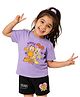 Button Bear Cotton Knit Garfield Featuring Half Sleeves Character Printed Tee & Shorts - Violet & Black