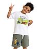 Button Bear Cotton Knit The Jungle Book Featuring Half Sleeves Characters Printed Tee & Shorts Set - White & Olive Green