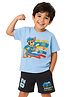 Button Bear Cotton Knit Paw Patrol Featuring Half Sleeves Chase Printed Tee & Shorts Set - Blue & Navy Blue