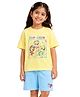 Button Bear Cotton Knit Paw Patrol Featuring Half Sleeves Characters Printed Tee & Shorts Set - Yellow & Blue