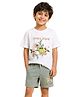 Button Bear Cotton Knit Nickelodeon Featuring Half Sleeves Spongebob Printed Tee & Shorts Set - White & Sage Green