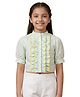 Earth Conscious Cotton Blend Woven Half Sleeves Checked Frill Detailed Top - Off White