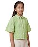 Earth Conscious Georgette Woven Half Sleeves Checked & Lace Embellished Top - Green