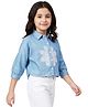 Earth Conscious Denim Woven Three Fourth Sleeves Floral Embroidered Top - Sky Blue