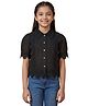 Earth Conscious Cotton Blend Woven Half Sleeves Lace Embellished Top - Black