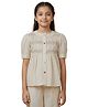 Earth Conscious Cotton Blend Woven Half Sleeves Smocked Detailed Top - Off White