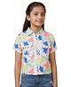 Earth Conscious Cotton Blend Woven Half Sleeves Abstract Printed & Ric Rac Lace Embellished Top - White