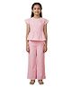 Earth Conscious Cotton Blend Woven Cap Sleeves Striped Floral Applique Detailed Top & Palazzo Set - Pink