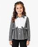 CrayonFlakes Cotton Woven Seer Sucker Gingham Check Collared Top with Full Sleeves and Bow Applique - Black