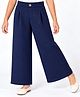 CrayonFlakes Waffle Knit Pleated Full Length Pant in Navy Blue